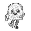 Walking toaster bread sketch vector illustration