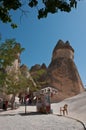 Walking tour in Goreme museum in Kappadokya in sunny day Royalty Free Stock Photo