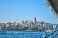 Walking tour of istanbul. Panorama of the city from the ferry. View of the Galata tower