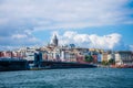 Walking tour of istanbul. Panorama of the city from the ferry. View of the Galata tower