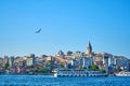 Walking tour of istanbul. Panorama of the city from the ferry. View of the Galata tower