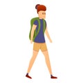 Walking tourist girl icon, cartoon style