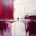 Walking Towards Red And White: A Modern Urban Painting