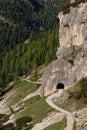 Walking track and tunnel in Dolomites Royalty Free Stock Photo