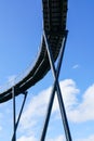 Walking trail on high metal supports against a background of blue sky