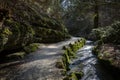 Walking trail through Verena gorge in canton of Solothurn Royalty Free Stock Photo