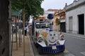 Walking train for tourists on the street of the city.