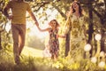 Walking trough nature with our little girl. Royalty Free Stock Photo
