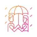 Walking under rain gradient linear vector icon