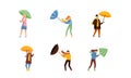 Walking Under Umbrella People Character in Rainy Day Vector Illustration Set