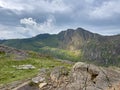 Walking up Pyg Track, Yr Wyddfa (Snowdon) highest mountain in Wales, Gwynedd, Wales