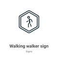 Walking walker sign outline vector icon. Thin line black walking walker sign icon, flat vector simple element illustration from Royalty Free Stock Photo