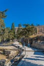 Walking way with people to the Acropolis in Athens, Greece Royalty Free Stock Photo