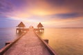 Walking woadwalk leading to ocean sunset skyline Royalty Free Stock Photo