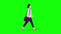 Walking woman with bag cartoon animation. Loop animation 4K video . green background for background transparent use