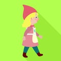 Walking woman gnome icon, flat style