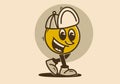 Walking yellow ball character with smiling face wearing a cap