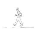 Walking young man with backpack vector illustration sketch doodle hand drawn with black lines isolated on white background Royalty Free Stock Photo