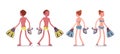 Walking young man and woman with mask and flippers set Royalty Free Stock Photo