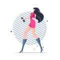 Walking young woman in short dress and high heels, vector illustration