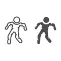Walking zombie line and solid icon, Halloween concept, mummy character sign on white background, zombie icon in outline