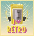 Walkman on postcard or poster. retro vintage poster or postcard Royalty Free Stock Photo