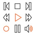 Walkman web icons, orange and gray contour series