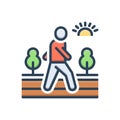 Color illustration icon for Walks, walking tour and person