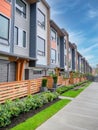 Walkway along a row of brand new townhouses on sale stage Royalty Free Stock Photo