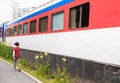 Walkway along the train on discontinued rairoad