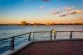 Walkway along the waterfront at Battery Wharf, in Boston, Massachusetts. Royalty Free Stock Photo