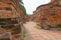 Walkway among ancient ruins,At Wat Mahathat temple,Ayutthaya