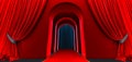 Walkway arch, black hallway, Long tunnel with arches and red carpet
