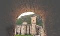Walkway arch to the San Vittore alle Chiuse abbey in Genga - Ancona - Italy Royalty Free Stock Photo