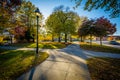 Walkway and autumn color at Franklin Square Park, in Baltimore,