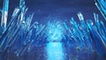 Walkway of blue crystal minerals 3D rendering illustration