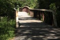 walkway bridge path made of wood with brown railing that goes over ravine Royalty Free Stock Photo