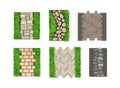 Walkway of Cobblestones and Paving Tile Rested on Ground with Grass as Landscape Design Vector Set