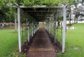 Walkway with a flooded area in the background in Maryborough, Queensland, Australia,