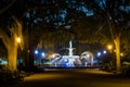 Walkway and fountain at night, at Forsyth Park, in Savannah, Georgia Royalty Free Stock Photo