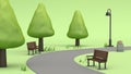 Walkway in green parks 3d render