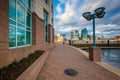 Walkway and the Harborview Tower, in Baltimore, Maryland Royalty Free Stock Photo