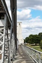 Strong cables holding up Waco`s iconic suspension bridge Royalty Free Stock Photo