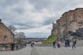 Walkway inside the complex area of Edinburgh Castle, popular tourist landmark of Edinburgh, capital city of Scotland, UK