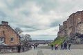 Walkway inside the complex area of Edinburgh Castle, popular tourist landmark of Edinburgh, capital city of Scotland, UK