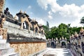 Walkway inside a huge complex of Chedi Hin Sai, sandstone stupas resembling Borobudur at Wat Pa Kung Temple, Roi Et, Thailand Royalty Free Stock Photo