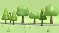 Walkway and lamp with many trees in green parks,cartoon style low poly 3d render