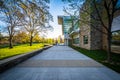 Walkway and modern buildings at Loyola University Maryland, in B