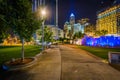 Walkway and modern buildings at night, seen at Romare Bearden Pa Royalty Free Stock Photo