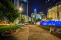 Walkway and modern buildings at night, seen at Romare Bearden Pa Royalty Free Stock Photo